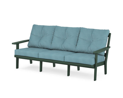 POLYWOOD® Oxford Deep Seating Sofa in Green / Lattice Sky Blue