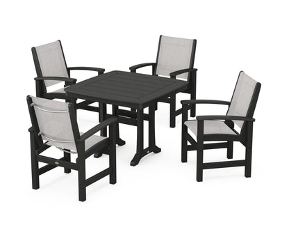 POLYWOOD® Coastal 5-Piece Dining Set with Trestle Legs in Black / Parchment Sling