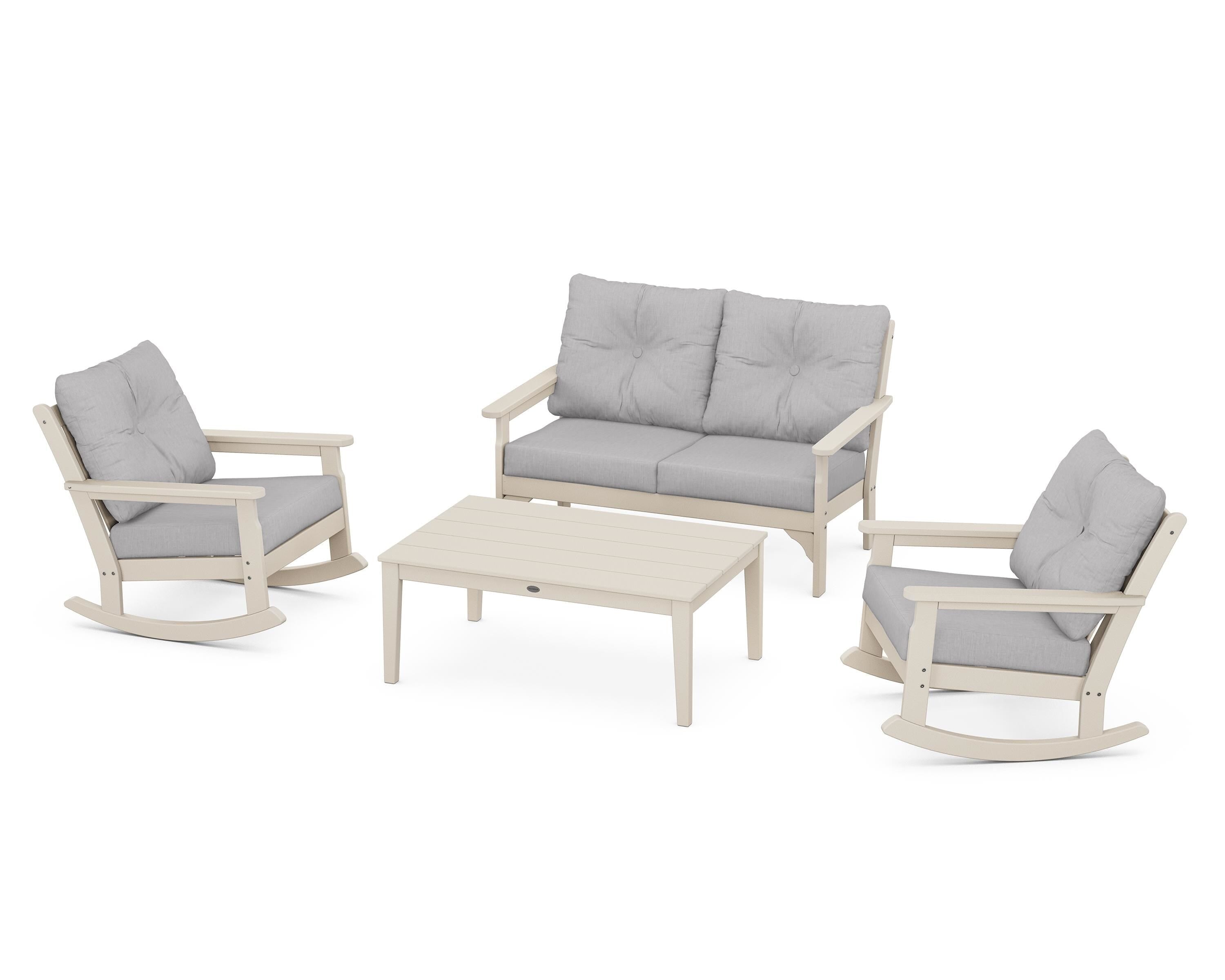 POLYWOOD® Vineyard 4-Piece Deep Seating Rocking Chair Set in Sand / Granite
