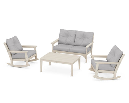 POLYWOOD® Vineyard 4-Piece Deep Seating Rocking Chair Set in Sand / Granite