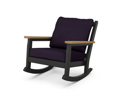 POLYWOOD® Chippendale Deep Seating Rocking Chair in Black / Natural / Navy Linen