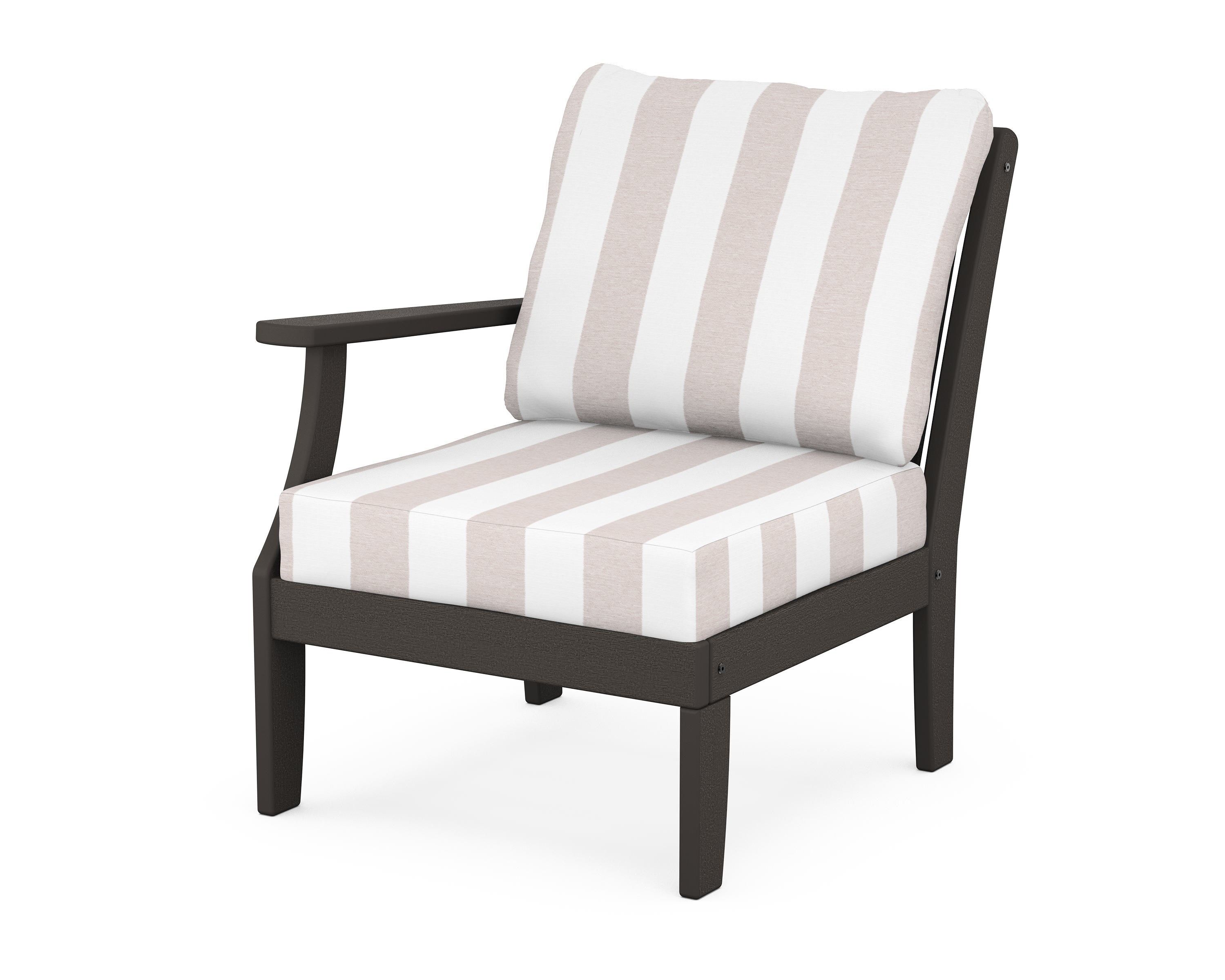 POLYWOOD® Braxton Modular Left Arm Chair in Vintage Coffee / Cabana Stripe Dune Burlap
