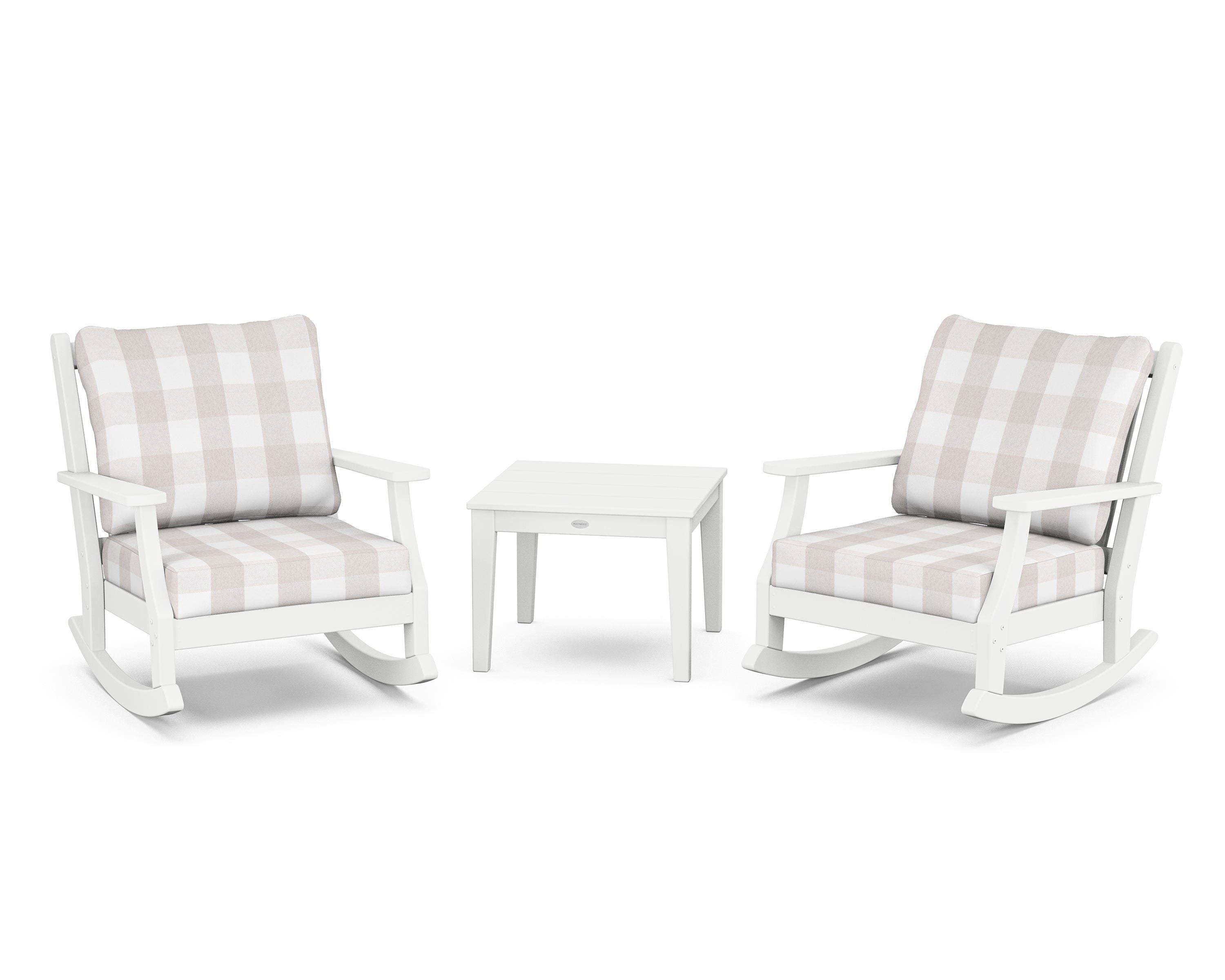 Country Living Wovendale 3-Piece Deep Seating Rocker Set in White / Buffalo Plaid Dune Burlap