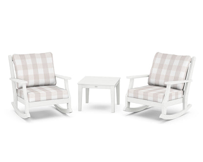 Country Living Wovendale 3-Piece Deep Seating Rocker Set in White / Buffalo Plaid Dune Burlap