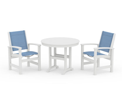 POLYWOOD® Coastal 3-Piece Round Dining Set in White / Poolside Sling