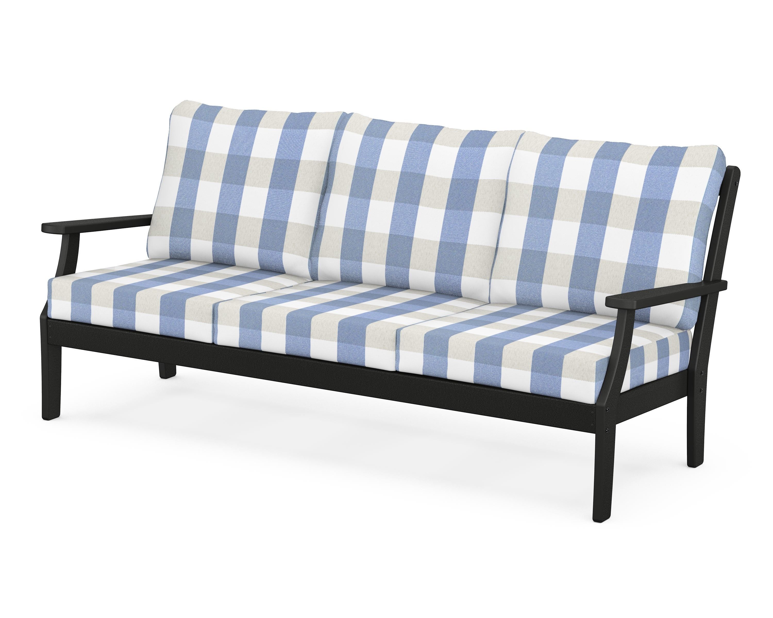 POLYWOOD® Braxton Deep Seating Sofa in Black / Buffalo Plaid Sky Blue