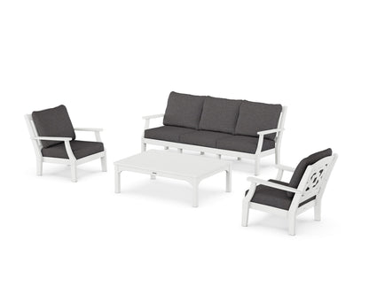 Martha Stewart by POLYWOOD® Chinoiserie 4-Piece Deep Seating Set with Sofa in White / Ash Charcoal