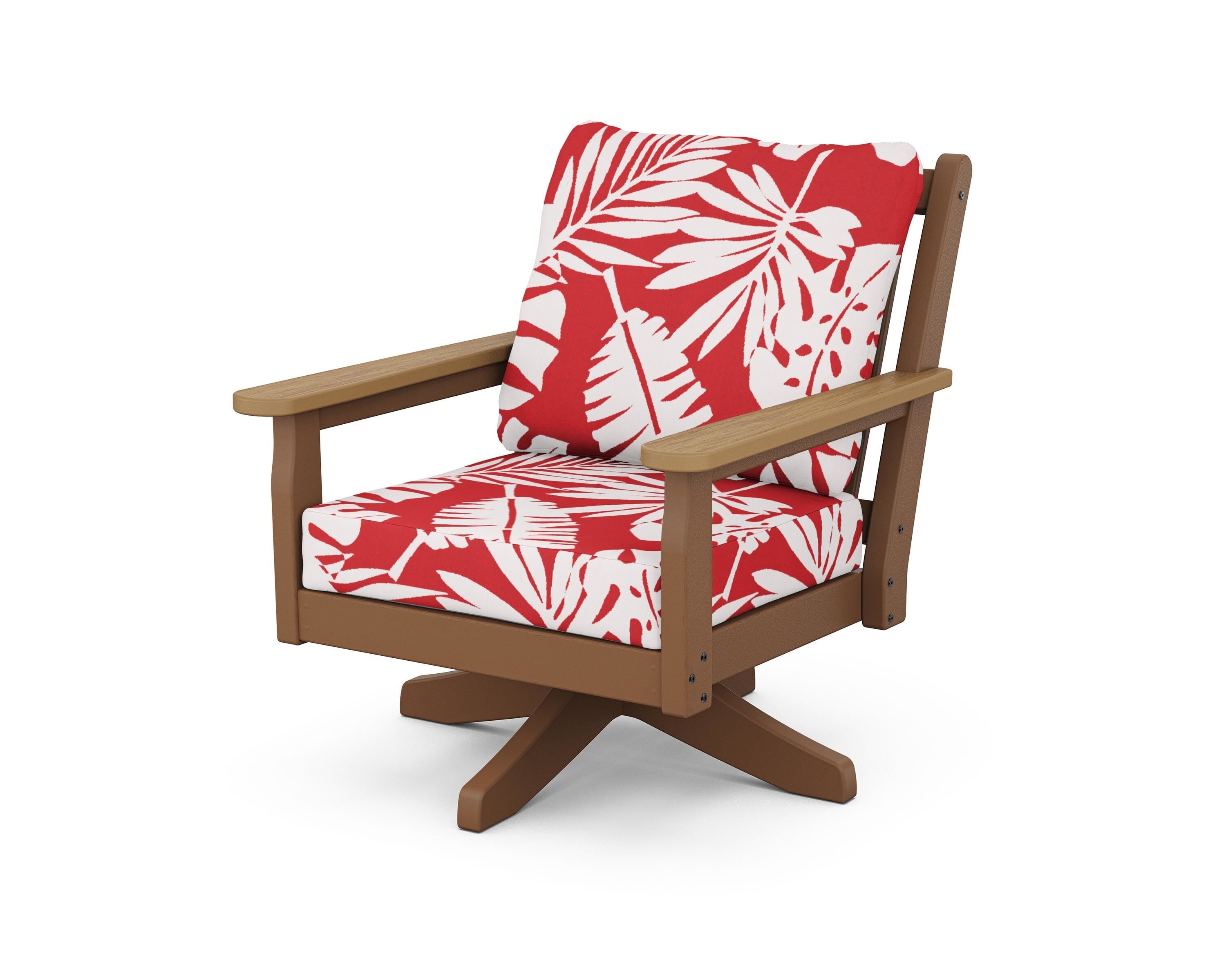 POLYWOOD® Chippendale Deep Seating Swivel Chair in Teak / Natural / Leaf Crimson