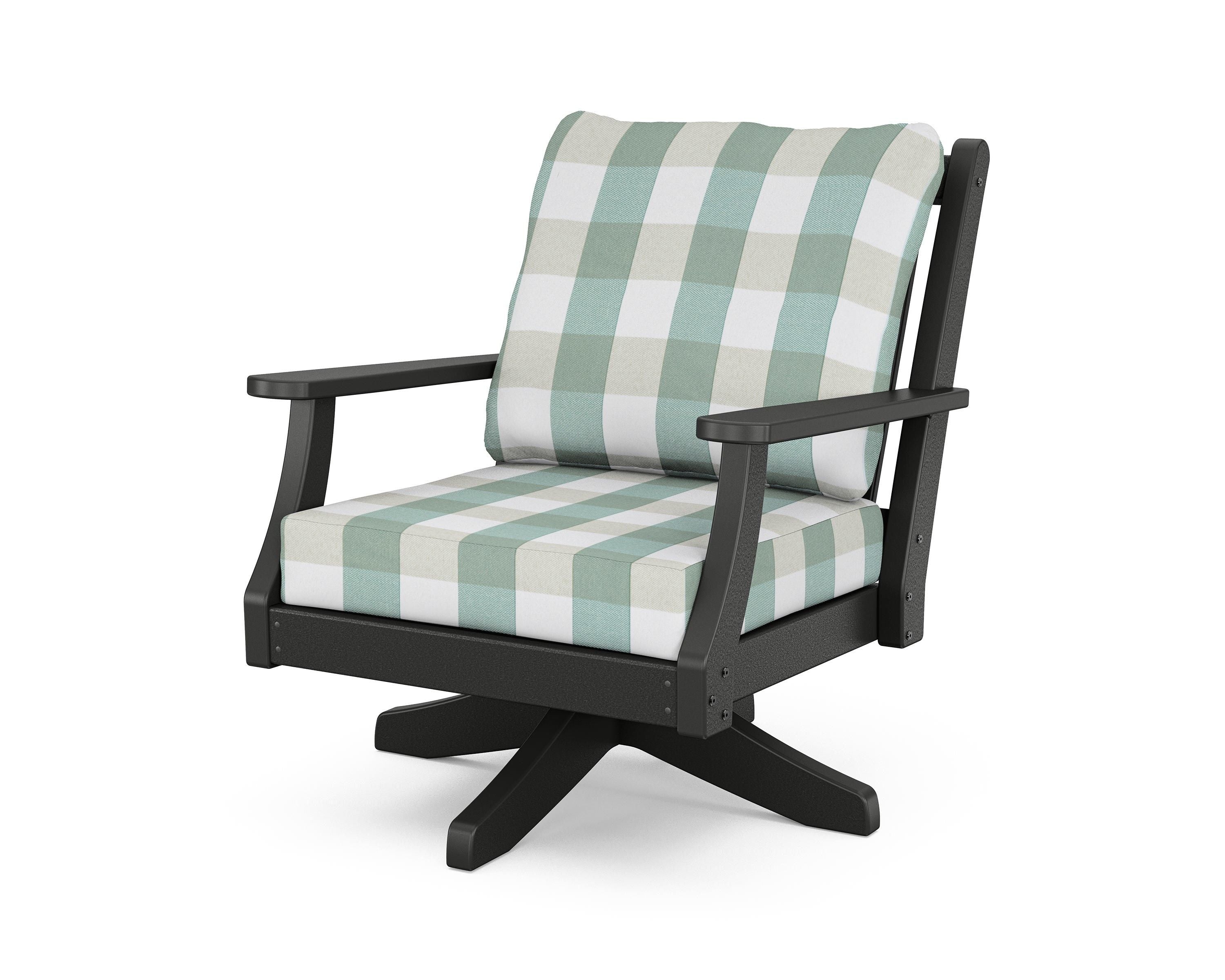 Country Living Wovendale Deep Seating Swivel Chair in Black / Buffalo Plaid Glacier Spa