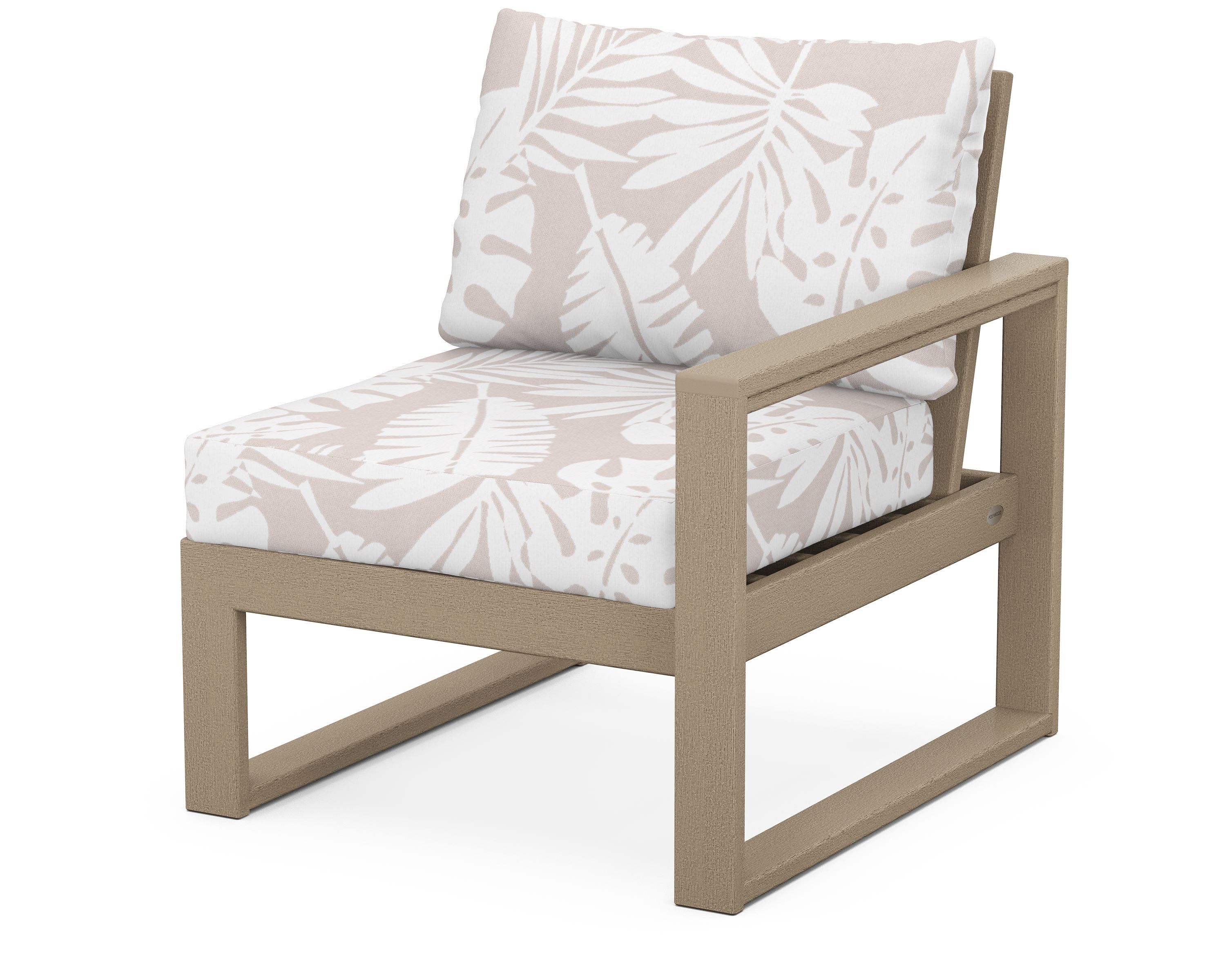 POLYWOOD® EDGE Modular Right Arm Chair in Vintage Sahara / Leaf Dune Burlap