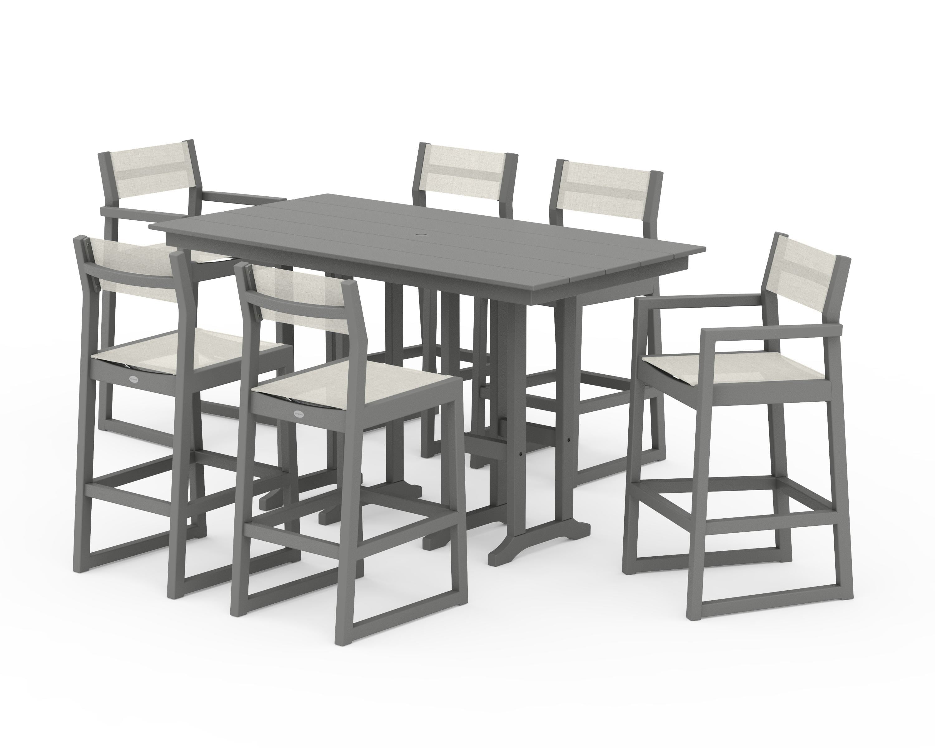 POLYWOOD® EDGE Sling 7-Piece Farmhouse Bar Set in Slate Grey / Parchment Sling