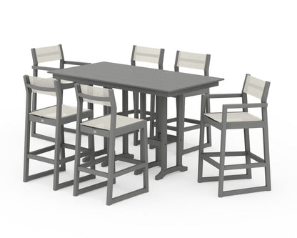 POLYWOOD® EDGE Sling 7-Piece Farmhouse Bar Set in Slate Grey / Parchment Sling