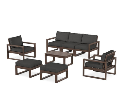 POLYWOOD® EDGE Sectional 8-Piece Lounge Sofa Set in Mahogany / Spectrum Carbon