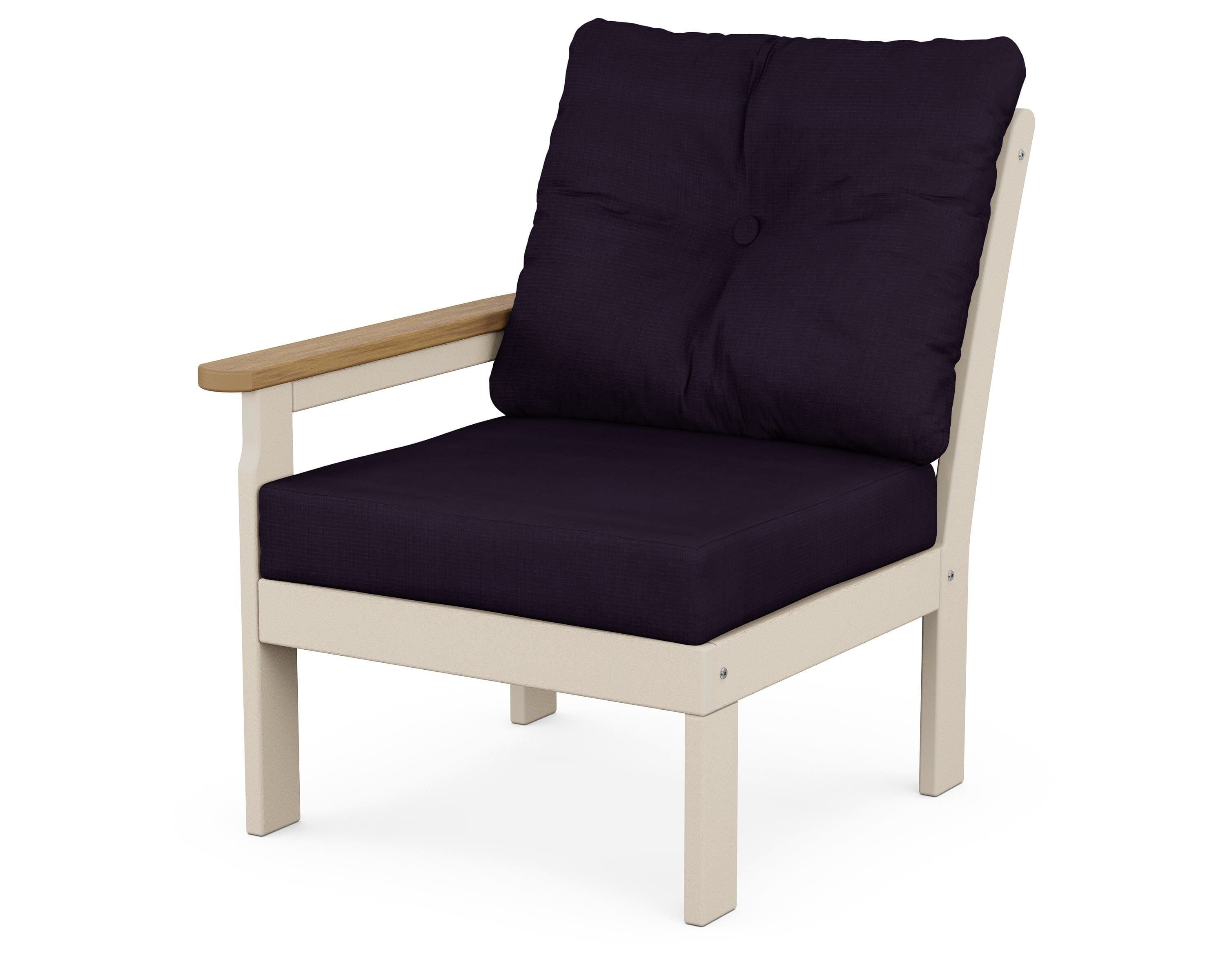 POLYWOOD® Vineyard Modular Left Arm Chair in Sand / Natural / Navy Linen