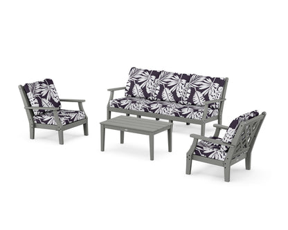 Country Living Wovendale 4-Piece Deep Seating Set with Sofa in Slate Grey / Leaf Navy