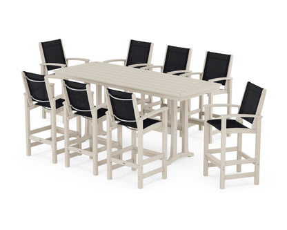 POLYWOOD® Coastal 9-Piece Bar Set with Trestle Legs in Sand / Black Sling