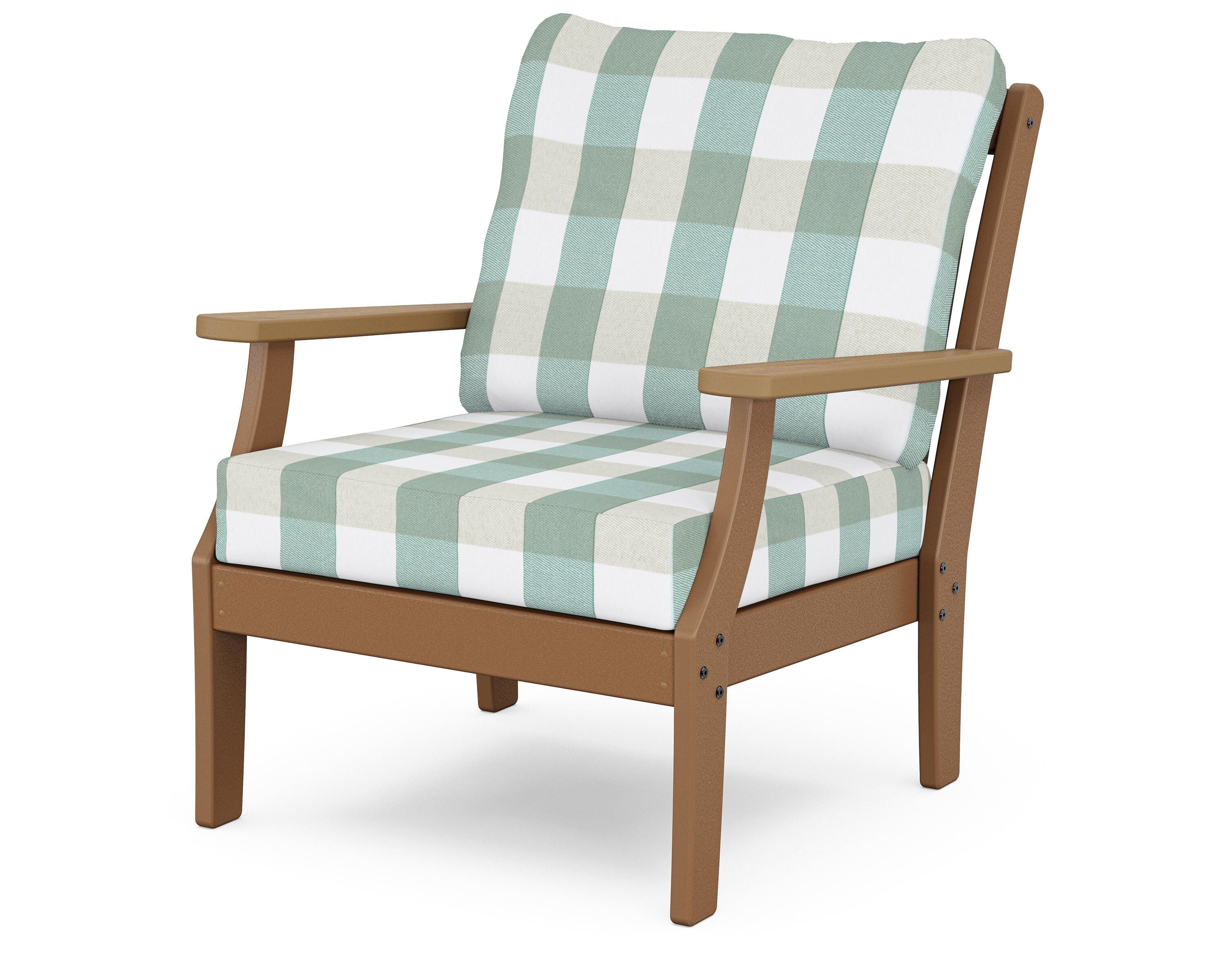 POLYWOOD® Braxton Deep Seating Chair in Teak / Natural / Buffalo Plaid Glacier Spa