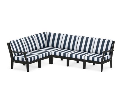 POLYWOOD® Braxton Modular 6-Piece Deep Seating Set in Black / Cabana Stripe Marine Indigo