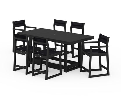 POLYWOOD® EDGE Sling 7-Piece Counter Table Set in Black / Black Sling