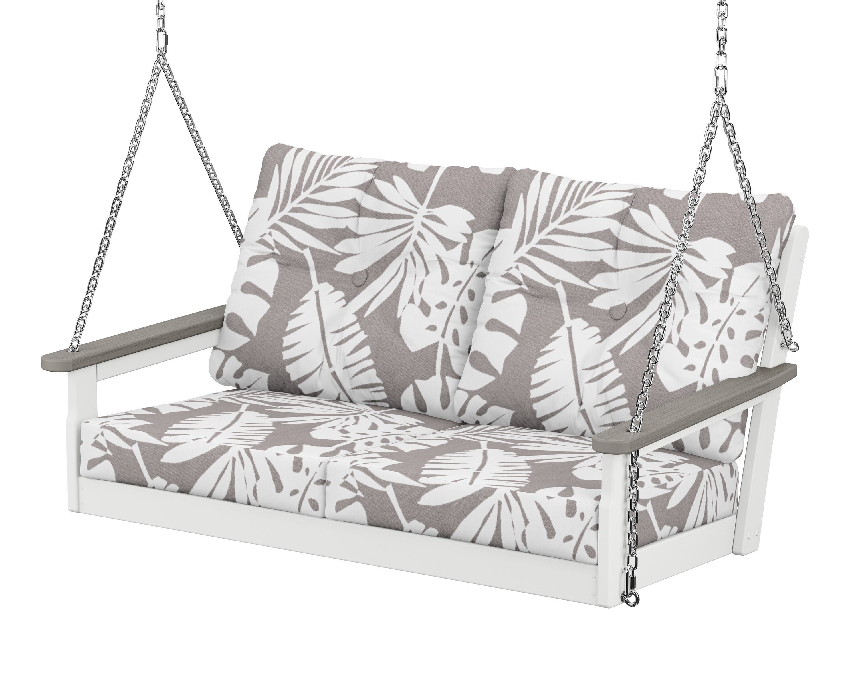 POLYWOOD® Vineyard Deep Seating Swing in White / Driftwood / Leaf Grey Mist