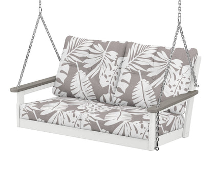 POLYWOOD® Vineyard Deep Seating Swing in White / Driftwood / Leaf Grey Mist