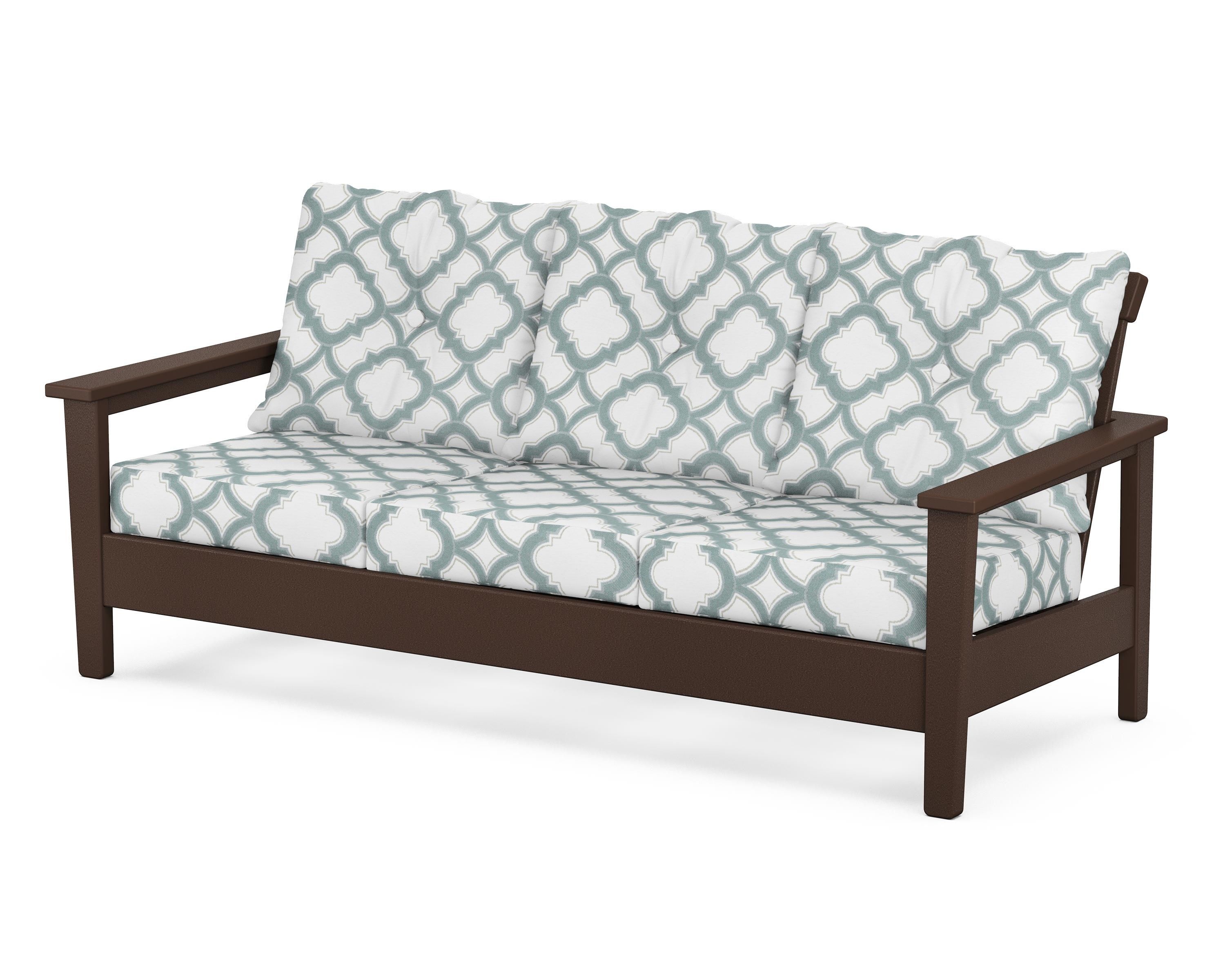 POLYWOOD® Prescott Deep Seating Sofa in Mahogany / Trellis Glacier Spa