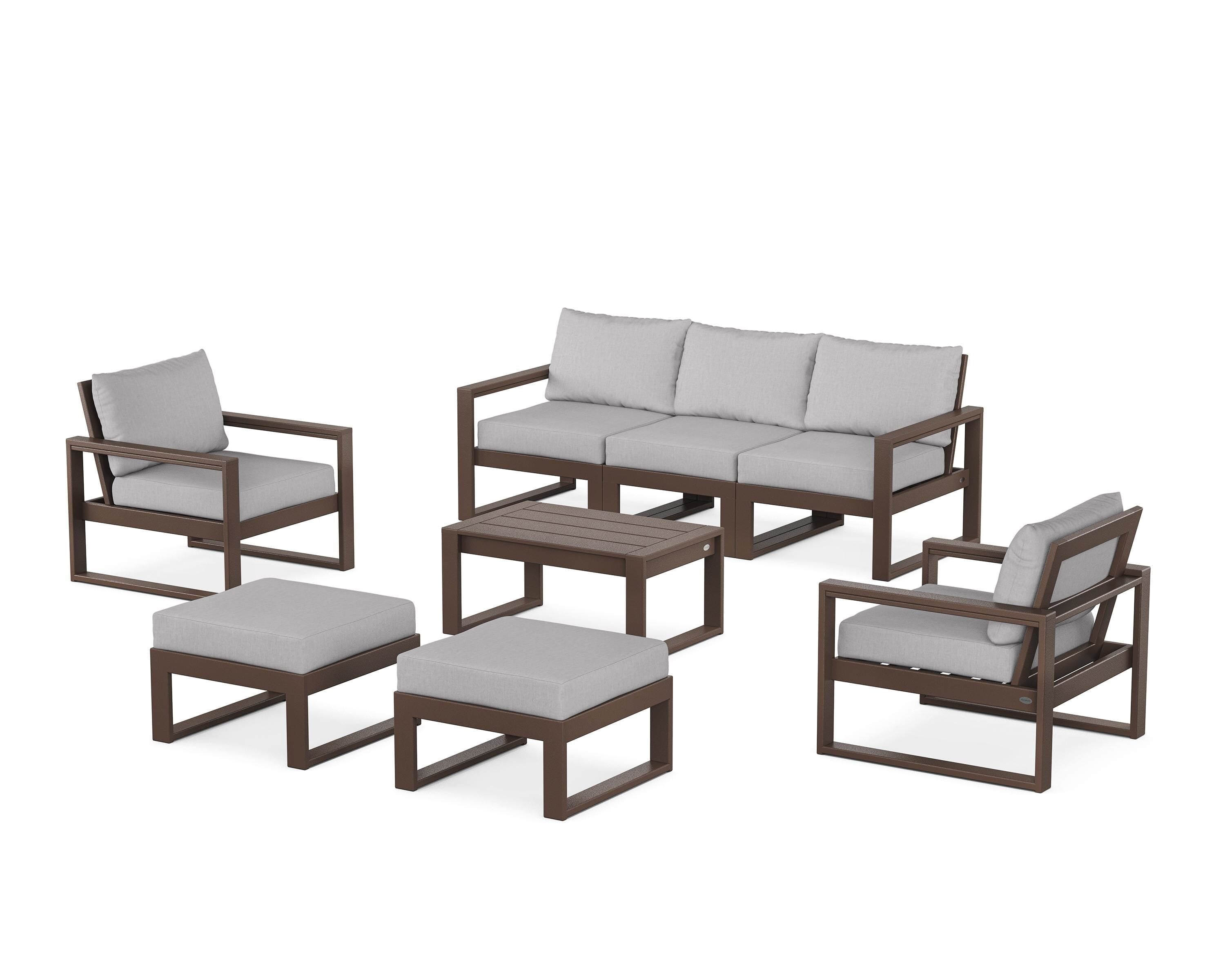 POLYWOOD® EDGE Sectional 8-Piece Lounge Sofa Set in Mahogany / Granite