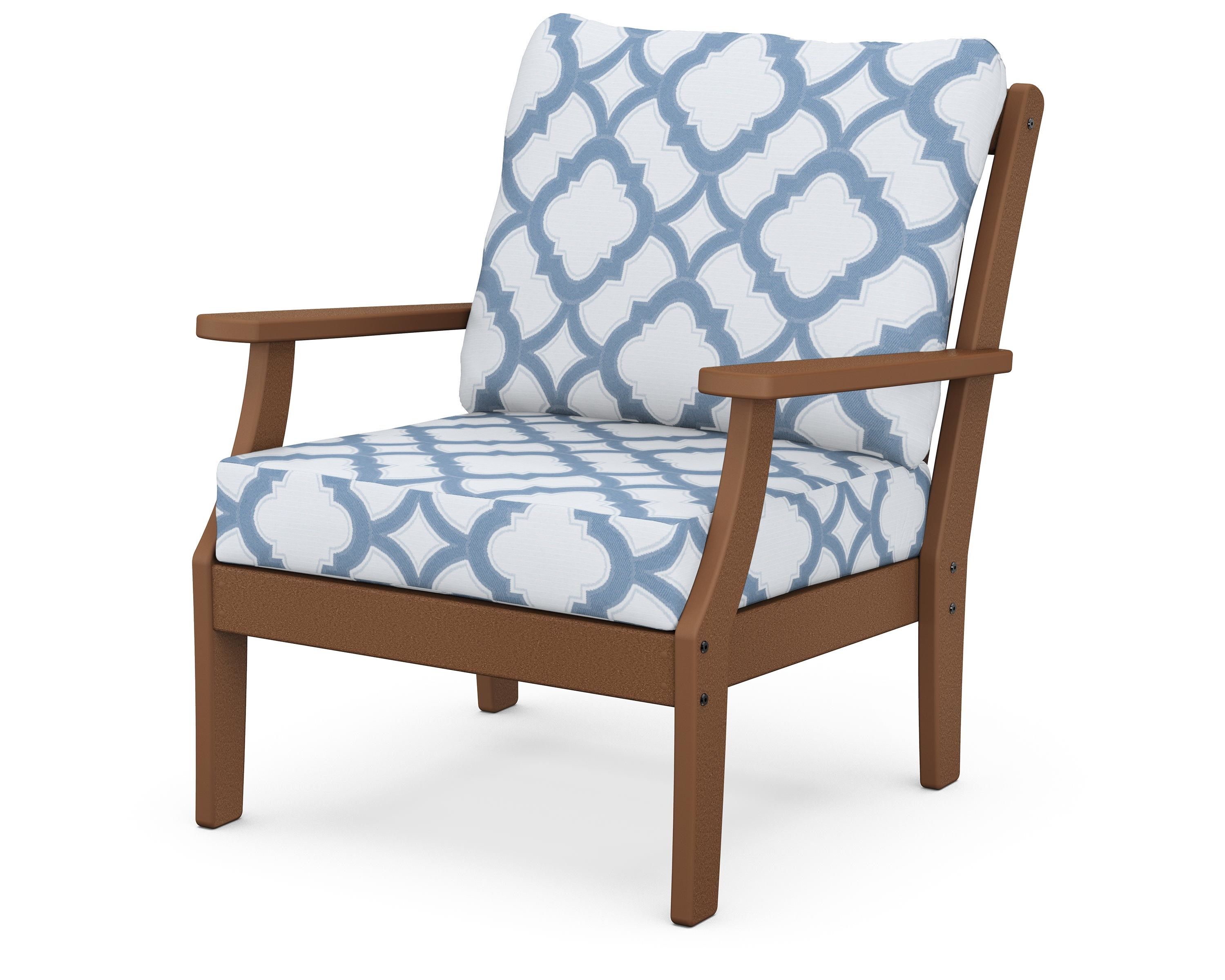 POLYWOOD® Braxton Deep Seating Chair in Teak / Trellis Sky Blue