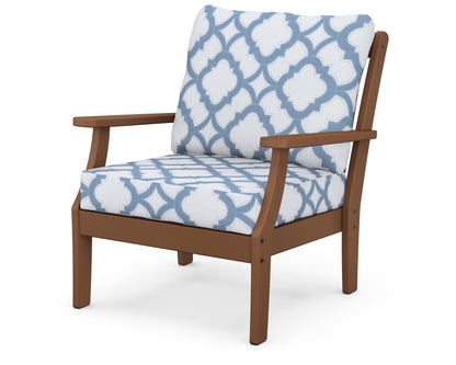 POLYWOOD® Braxton Deep Seating Chair in Teak / Trellis Sky Blue