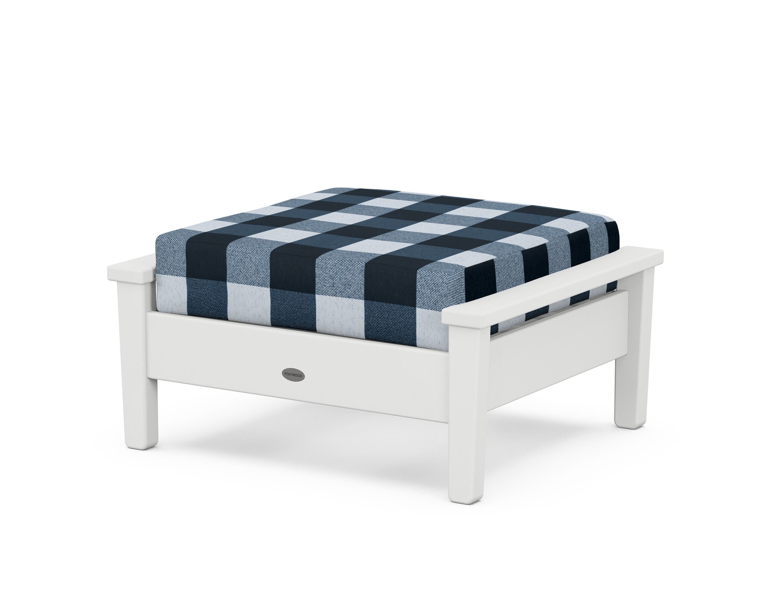 POLYWOOD® Prescott Deep Seating Ottoman in White / Buffalo Plaid Marine Indigo