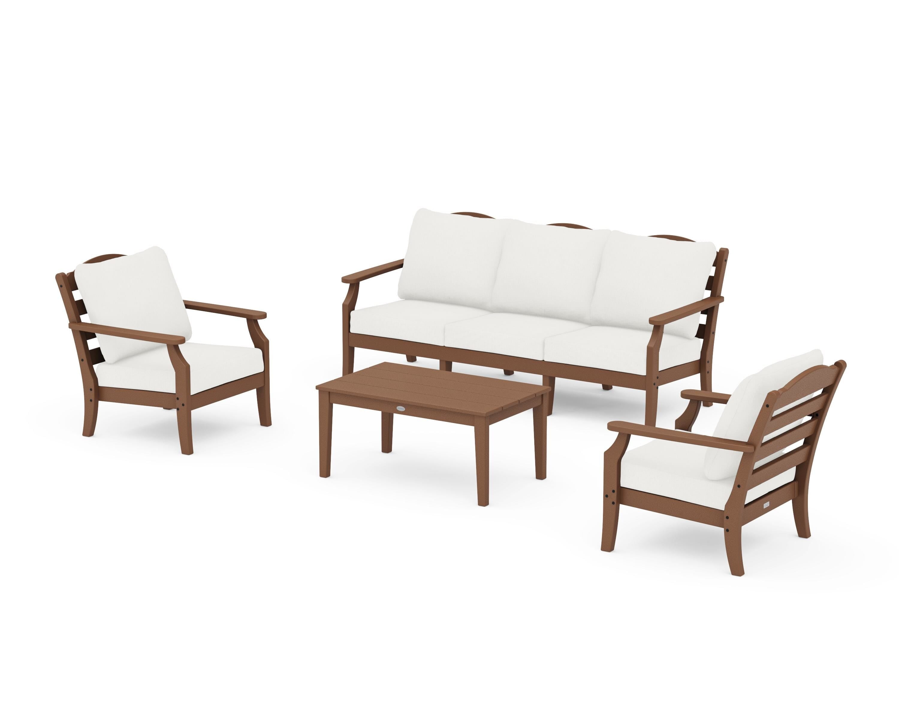 Draper James™ by  POLYWOOD® Savannah 4-Piece Deep Seating Set with Sofa in Teak / Natural Linen