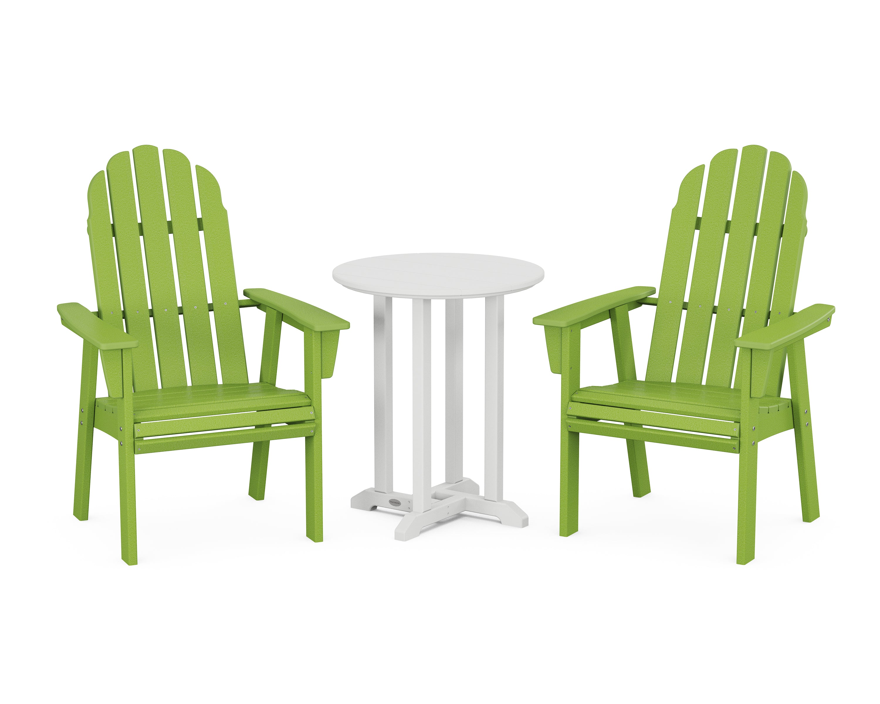 POLYWOOD® Vineyard Adirondack 3-Piece Round Bistro Dining Set in Lime / White