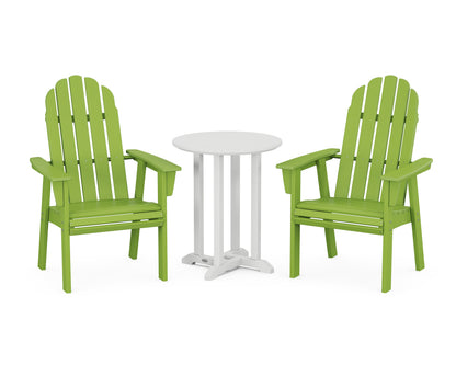 POLYWOOD® Vineyard Adirondack 3-Piece Round Bistro Dining Set in Lime / White