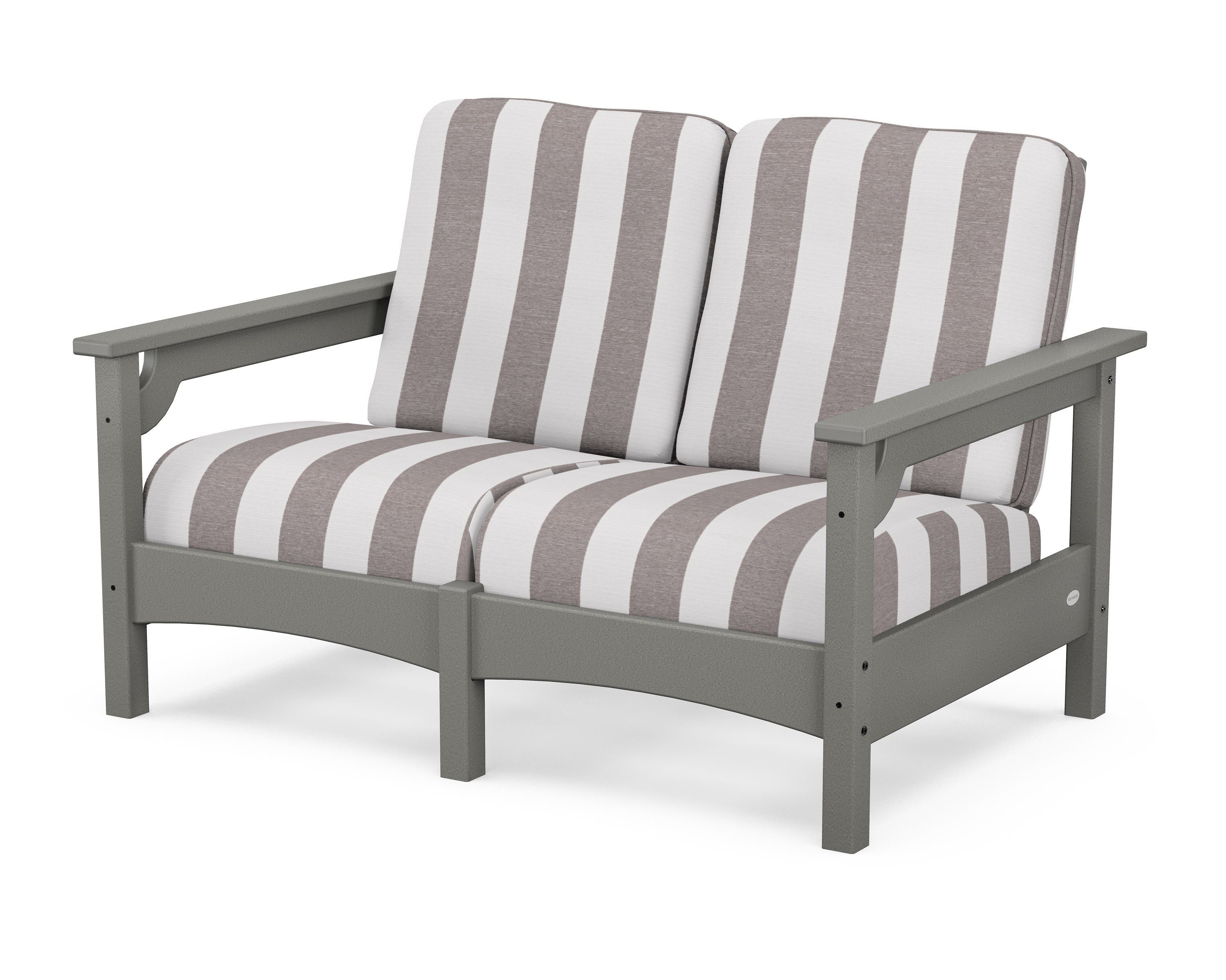 POLYWOOD® Club Loveseat in Slate Grey / Cabana Stripe Grey Mist