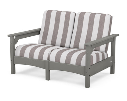 POLYWOOD® Club Loveseat in Slate Grey / Cabana Stripe Grey Mist