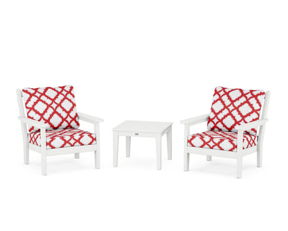 POLYWOOD® Chippendale 3-Piece Deep Seating Set in White / Trellis Crimson