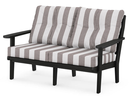 POLYWOOD® Lakeside Deep Seating Loveseat in Black / Cabana Stripe Grey Mist