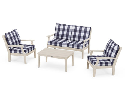 POLYWOOD® Braxton 4-Piece Deep Seating Chair Set in Sand / Buffalo Plaid Navy