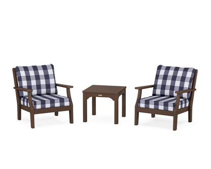 Martha Stewart by POLYWOOD® Chinoiserie 3-Piece Deep Seating Set in Mahogany / Buffalo Plaid Navy