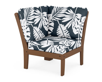 POLYWOOD® Braxton Modular Corner Chair in Teak / Leaf Marine Indigo