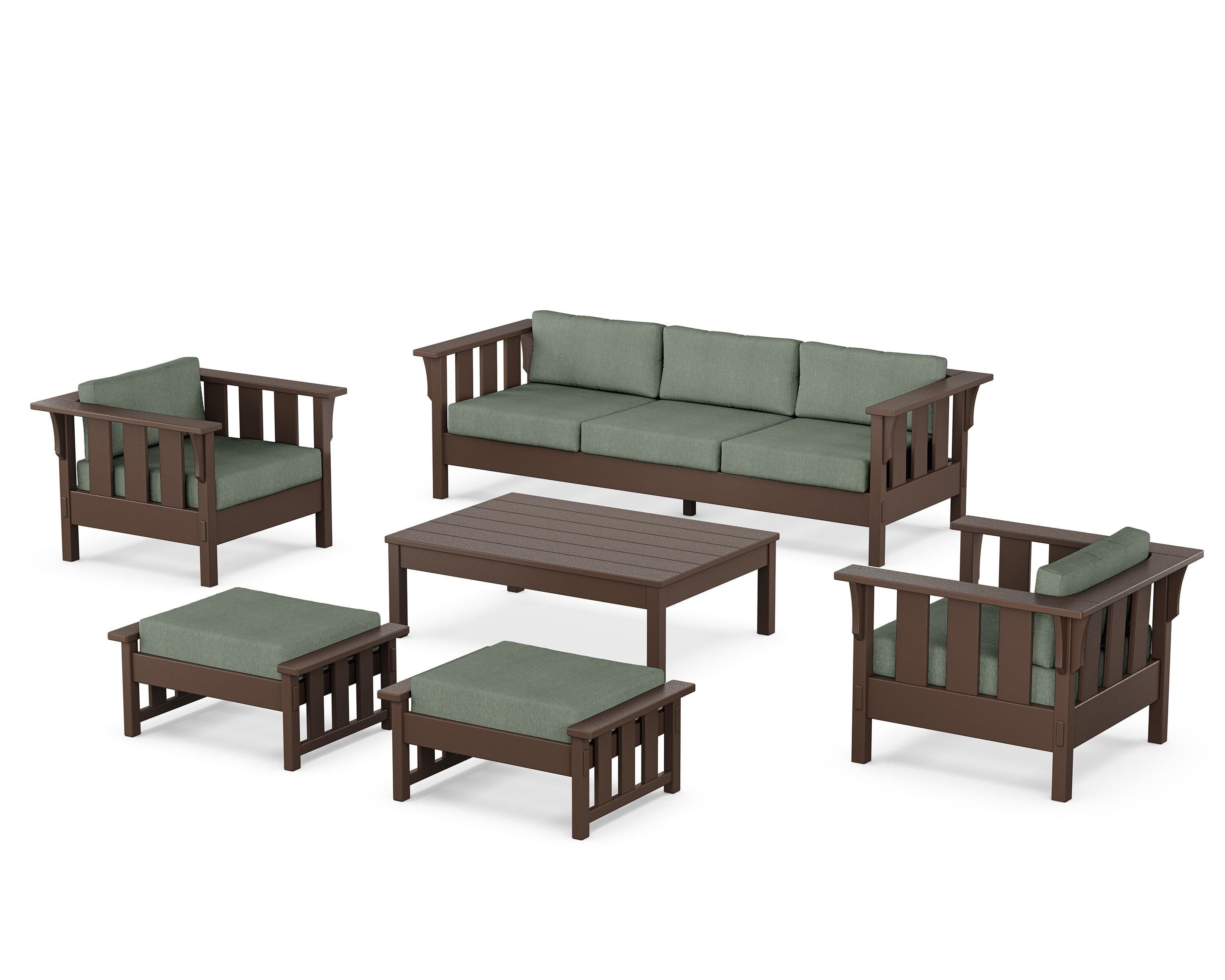 Martha Stewart by POLYWOOD® Acadia 6-Piece Lounge Sofa Set in Mahogany / Cast Sage