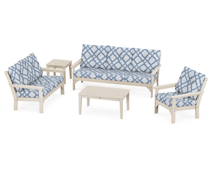 POLYWOOD® Vineyard 5 Piece Deep Seating Set in Sand / Trellis Sky Blue