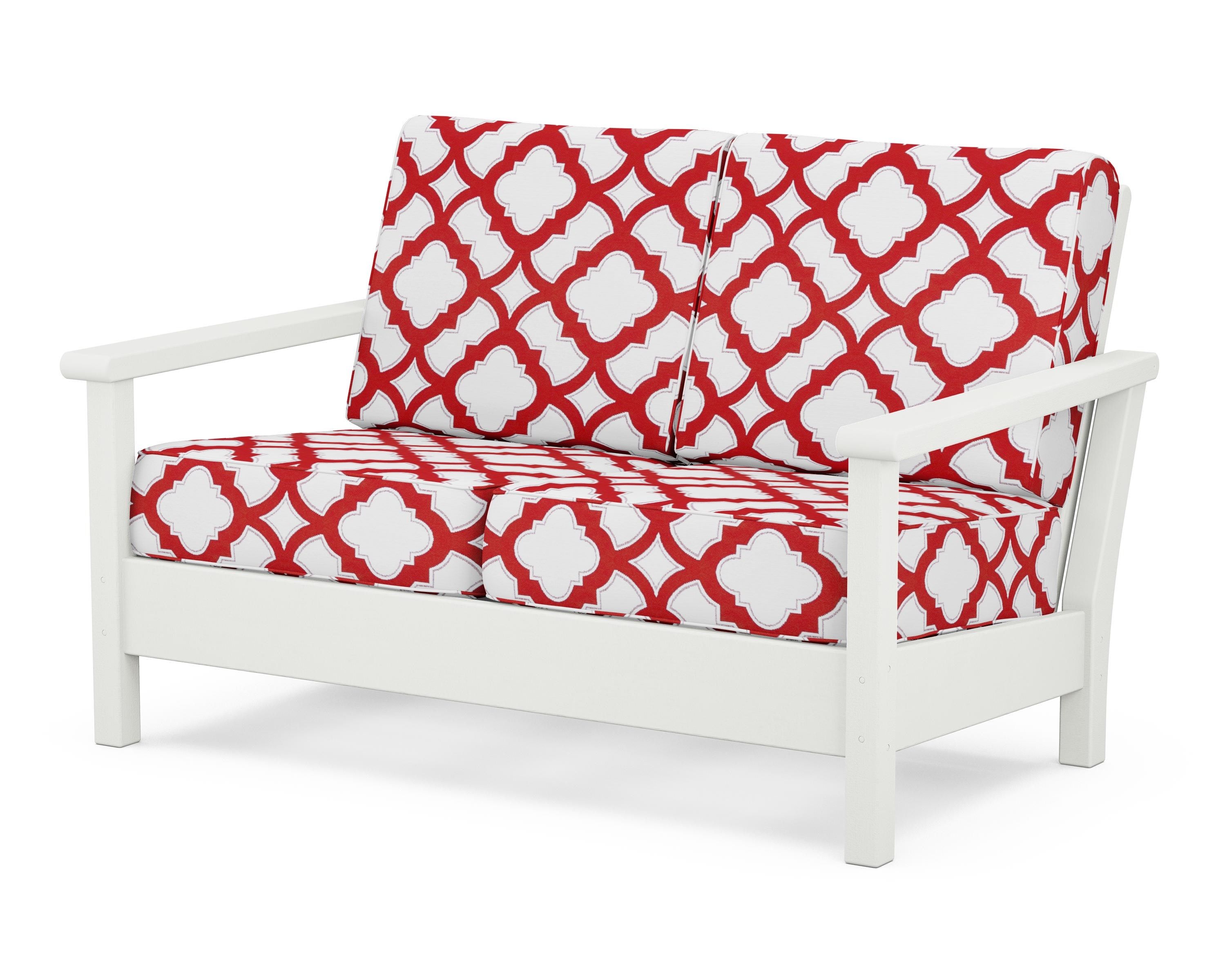 POLYWOOD® Harbour Deep Seating Loveseat in Vintage White / Trellis Crimson