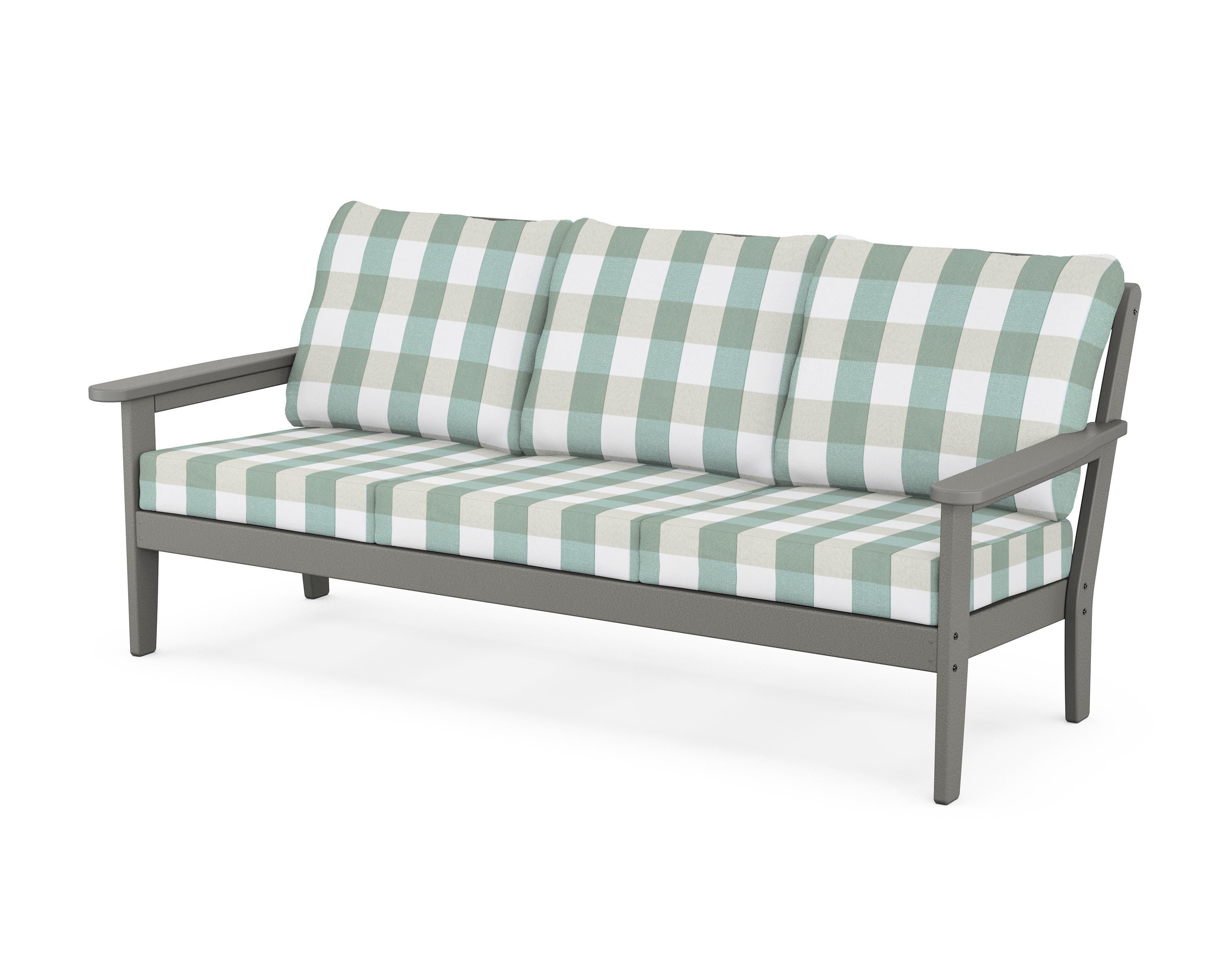 Country Living Cottage Deep Seating Sofa in Slate Grey / Buffalo Plaid Glacier Spa
