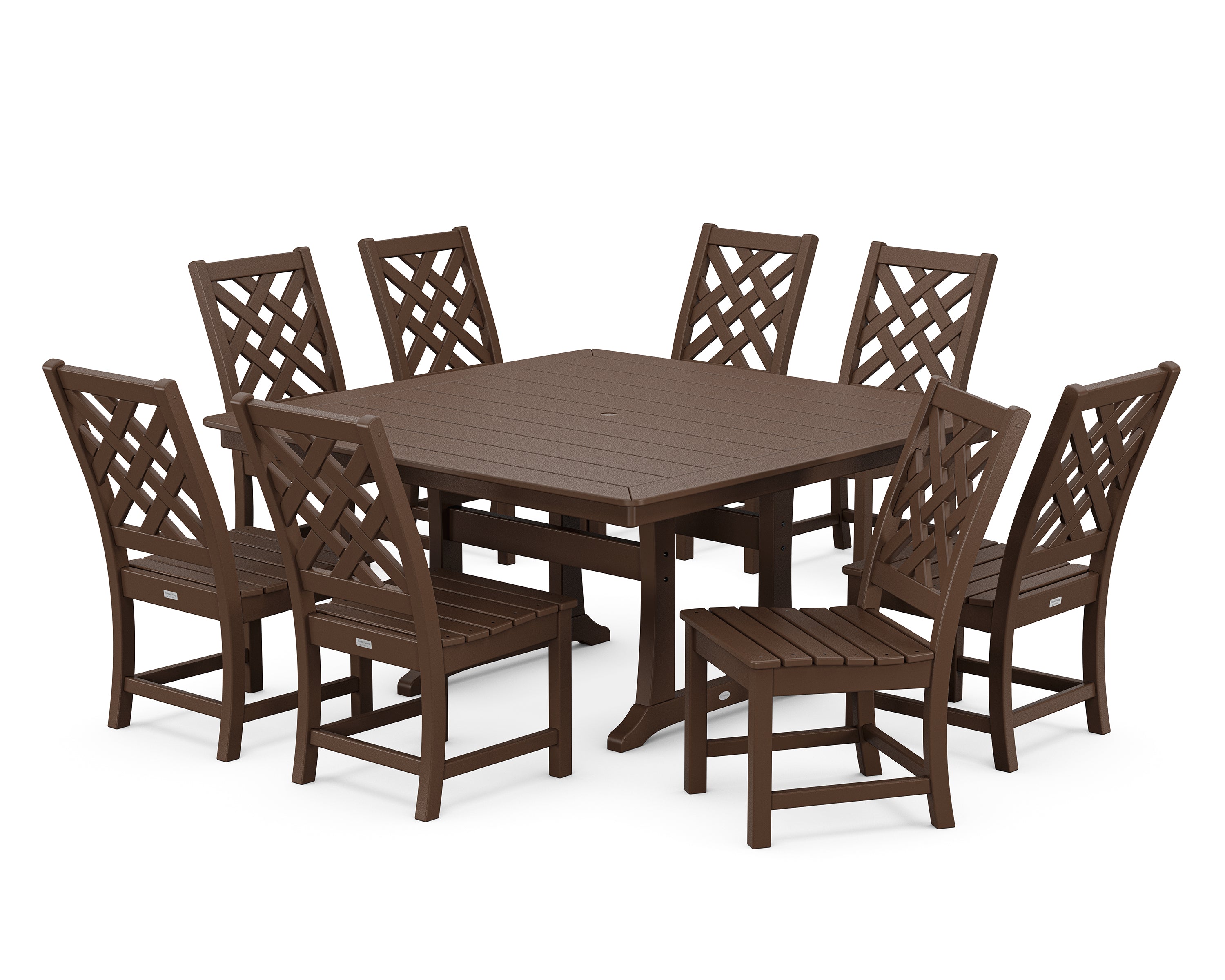 Country Living Wovendale Side Chair 9-Piece Square Dining Set with Trestle Legs in Mahogany