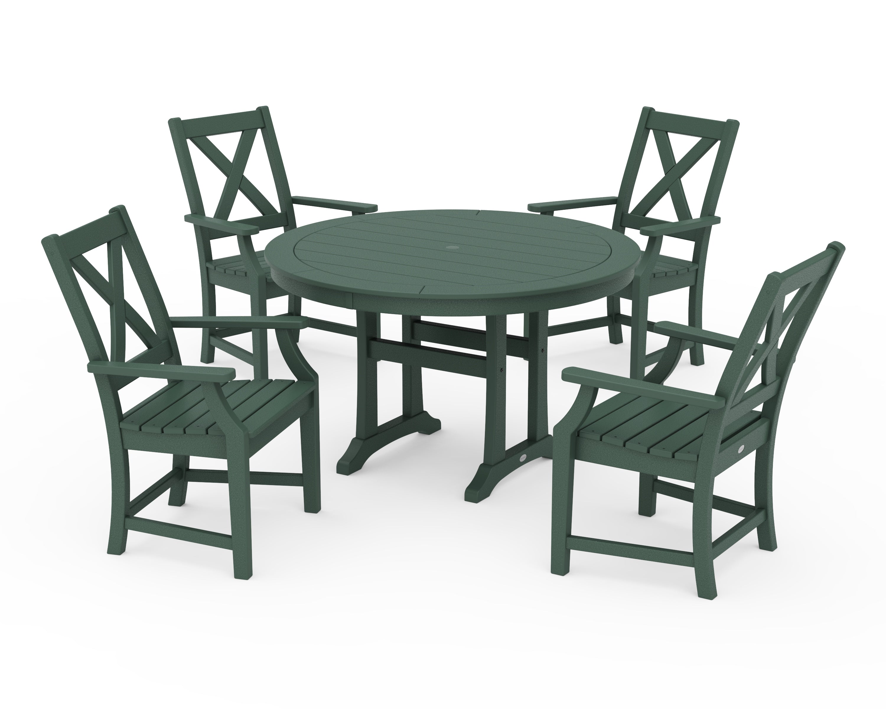POLYWOOD® Braxton 5-Piece Nautical Trestle Arm Chair Dining Set in Green