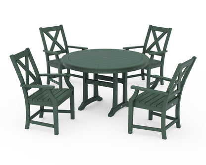 POLYWOOD® Braxton 5-Piece Nautical Trestle Arm Chair Dining Set in Green