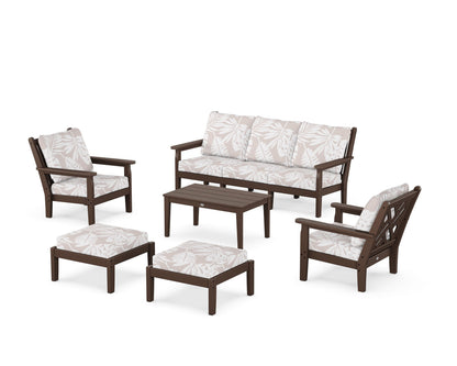 POLYWOOD® Chippendale 6-Piece Lounge Sofa Set in Mahogany / Leaf Dune Burlap