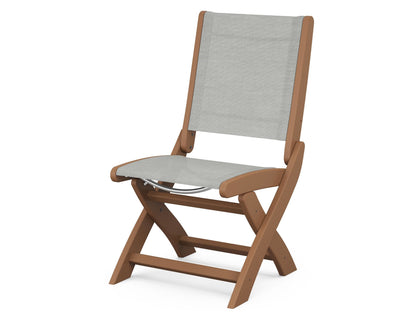 POLYWOOD® Coastal Folding Side Chair in Teak / Metallic Sling