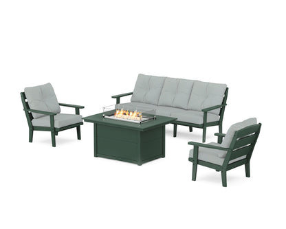 POLYWOOD® Lakeside Deep Seating Fire Pit Table Set in Green / Spa